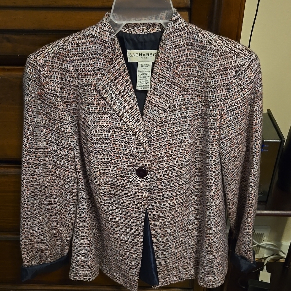 Sag Harbor Women's Tweed Blazer - Black and White